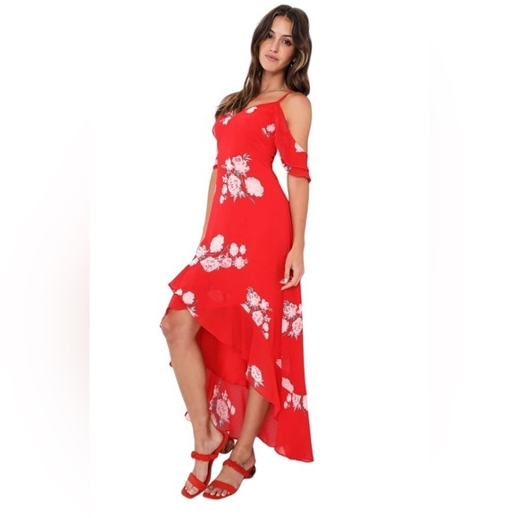 Lulus Floral Midi Sundress Small Asymmetrical Hem Ruffle Spring Wedding Guest - Picture 3 of 12